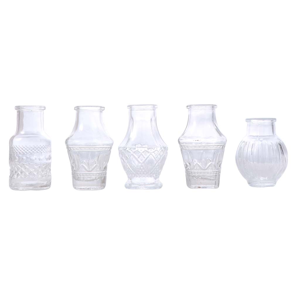 10PCS/SET Retro Relief Mini Glass Vase Crystal Clear Flower Vase Small Vase Set Wedding Centerpiece