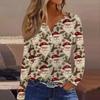 Women's Fashion Casual V-Neck Button-Up Long-Sleeve T-Shirt With Christmas Print Top