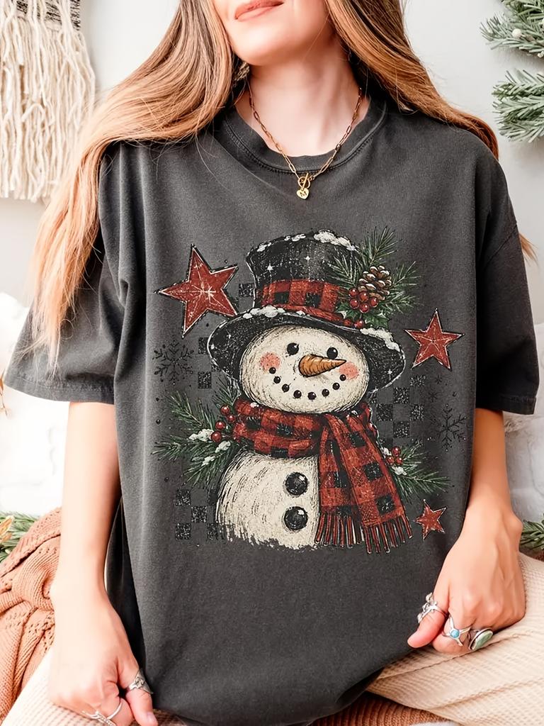 Men'S & Women'S Comfort Colors Vintage Snowman Shirt, Retro Christmas T-Shirt Unisex 100% T-Shirt, Soft, All Season Casual Streetw