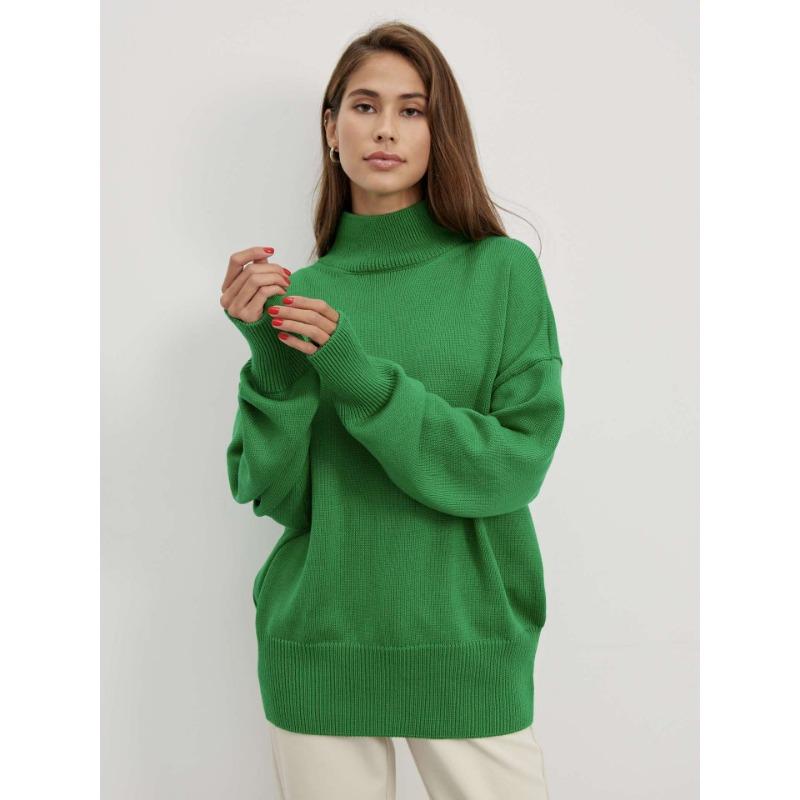 DAFIFY Women's Fashion Casual Fall Winter Solid Color Print Long Sleeve High Neck Sweaters