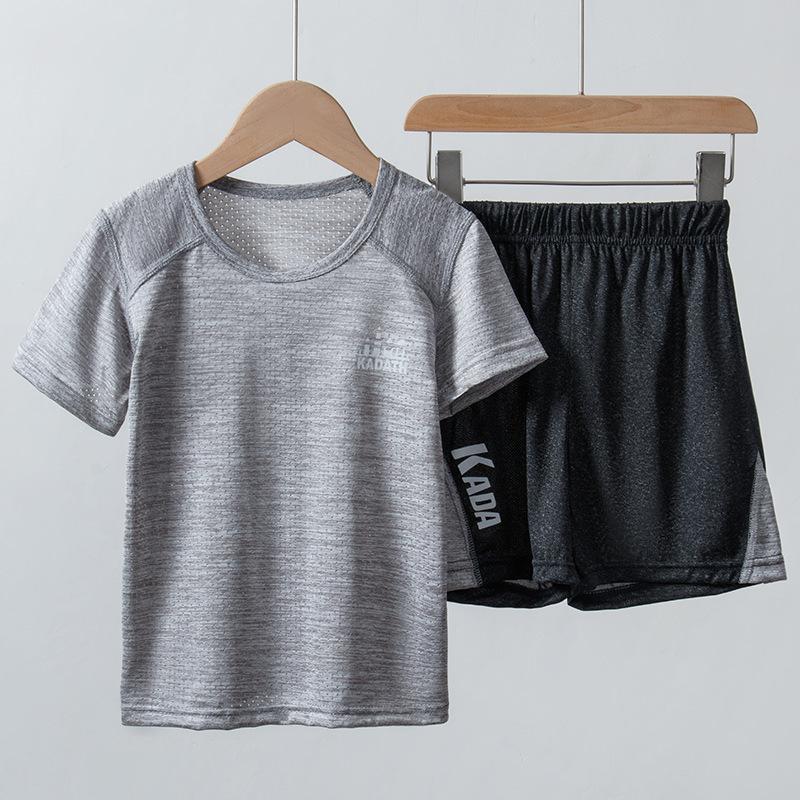 Детский летний быстросохнущий сетчатый костюм с короткими рукавами для мальчиков, спортивная одежда для девочек