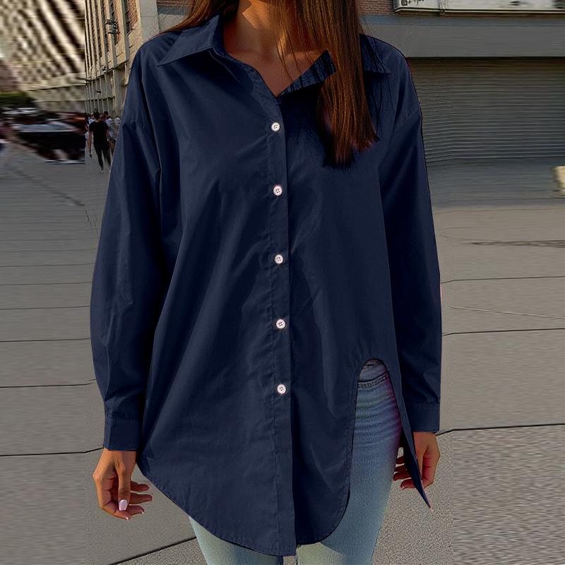 ZANZEA Women Vintage Shirt Collar Irregular Hem Long Sleeve Shirts