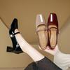 Mary Jane Shoes Thick Heel Square Head Word with High Heels 2025 New Velcro Women's Shoes Red Single Shoes Middle Heel