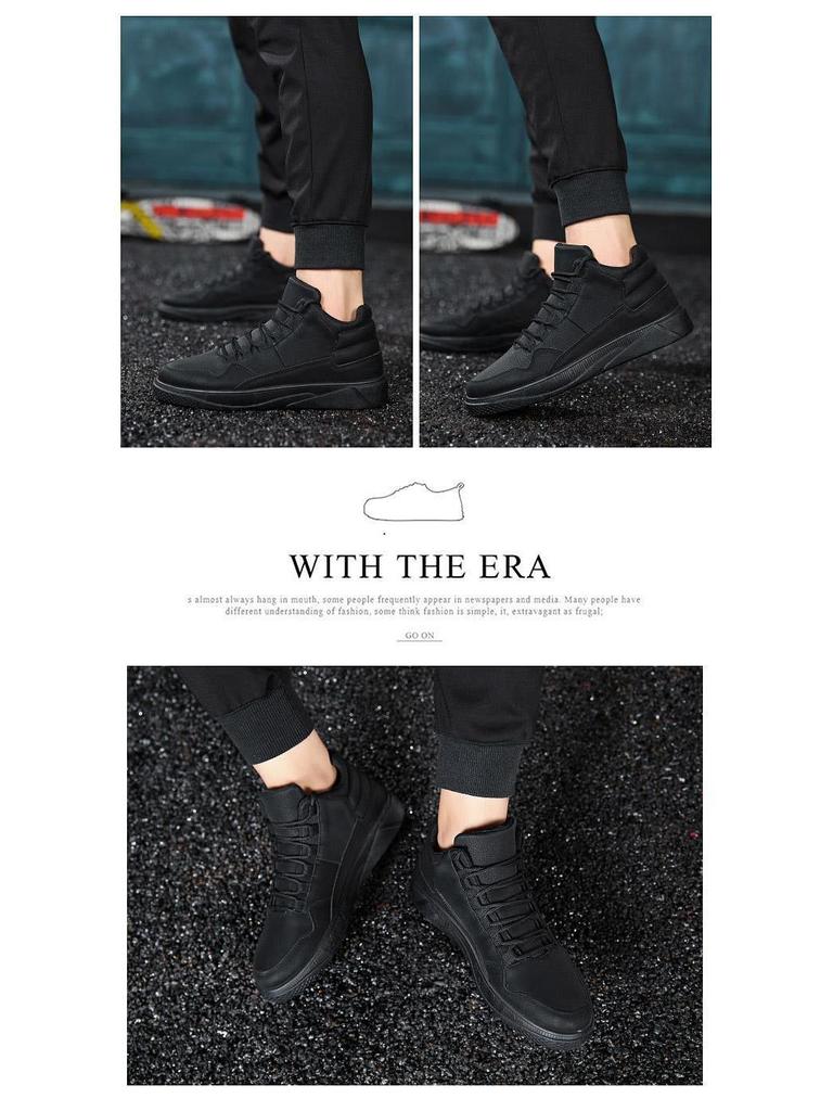 Мужские красные спортивные кроссовки с высоким верхом - корейский стиль, осень/зима, с плюшевой подкладкой, модная повседневная обувь.