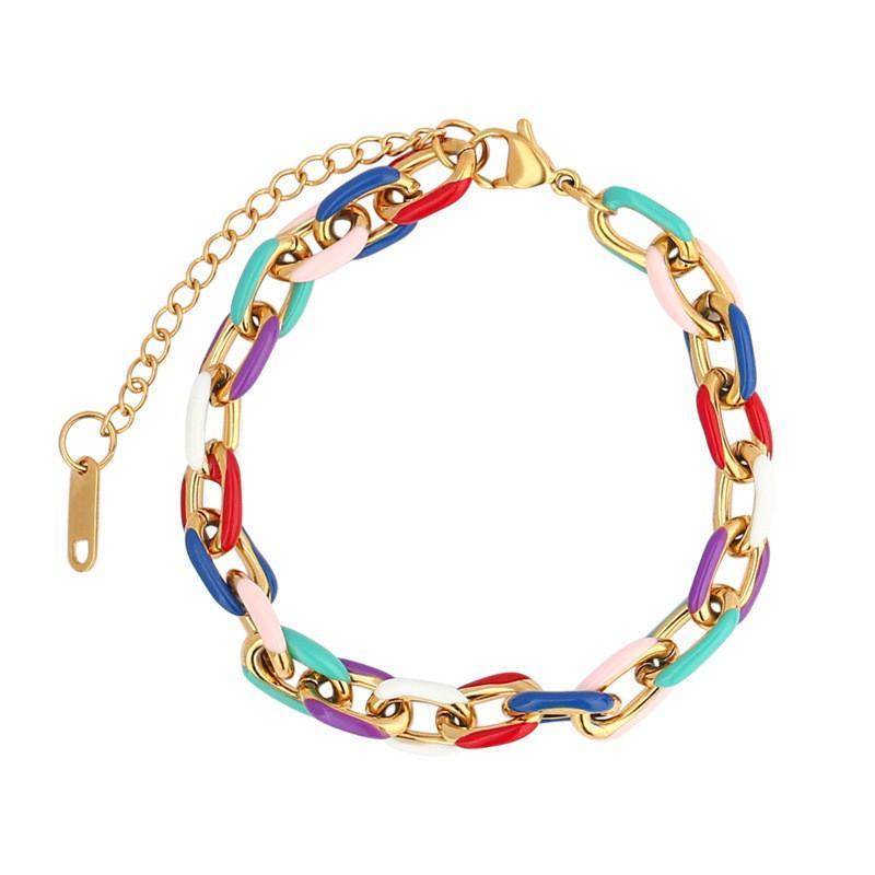 Titanium Steel Colorful Dipped Oil Cuban Link Bracelet Women Geometric Chain Design Lightweight Luxury Couple Jewelry