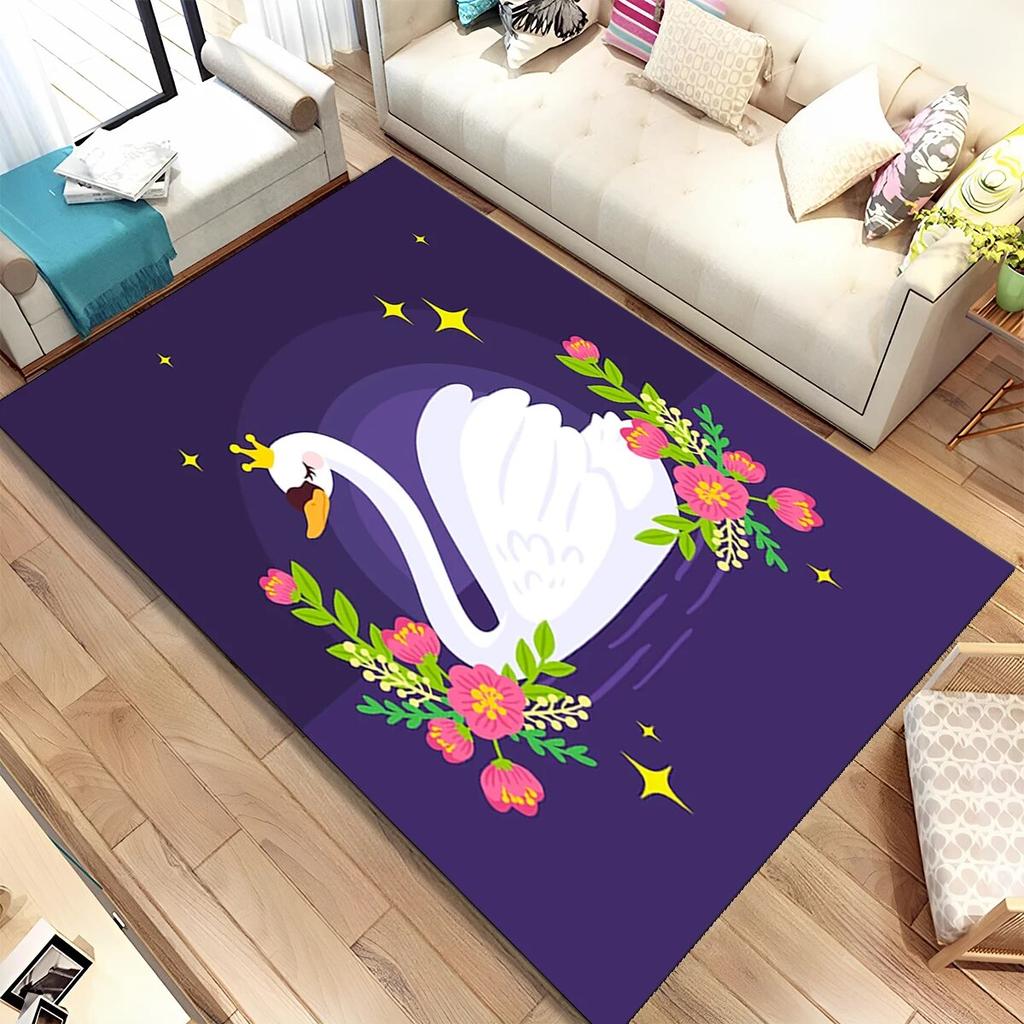 HD Cartoon Cute Swan Cygnus Area Rug,Carpet Rug for Living Room Bedroom Sofa Doormat Decoration, Kids Play Non-slip Floor Mat 3D