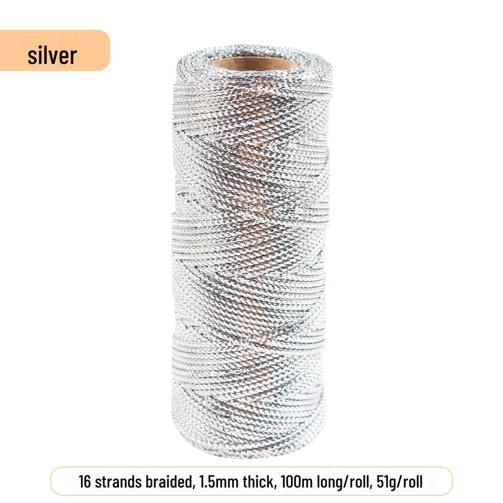Золотая и серебряная веревка толщиной 1,5 мм для упаковки подарков и связывания букетов, 16 прядей
