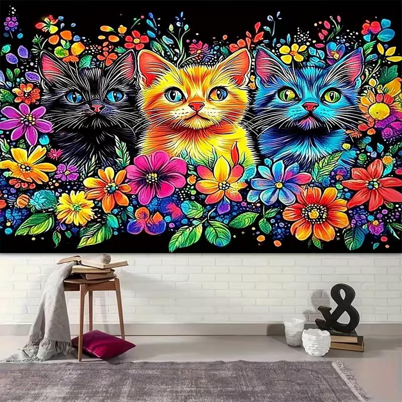 2D Красочные Котята и Цветы Тканевый Фон, Яркий Арт Фото Фон