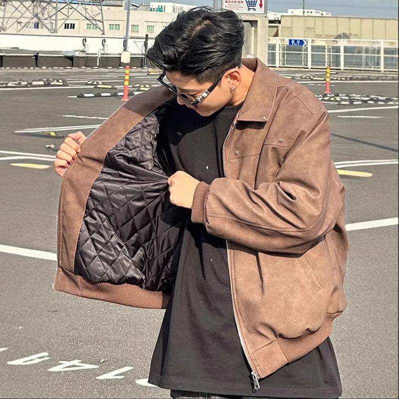 Мужская кожаная куртка Осень и Зима Красивая мотоциклетная куртка Ретро состаренная хлопковая куртка Зима