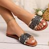 Внешняя торговля большой размер лето новые сандалии с пайетками на одном слове женская обувь квадратный носок открытый носок плоская подошва пляжные женские сандалии