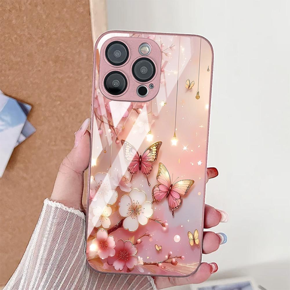 Милый Цветочный Чехол Для Телефона iPhone 17 14 15 13 11 12 16 Pro Max 17 Air 16E SE XR 7 8 Plus Закаленное Стекло Ударопрочный Бампер