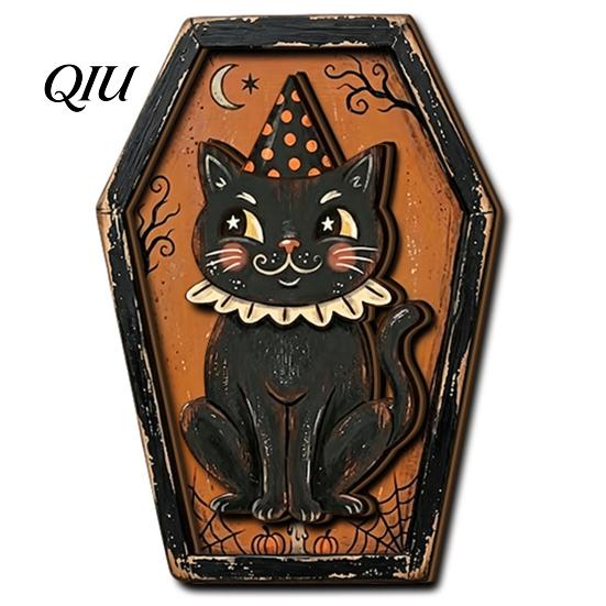 Rustic Holiday Home Accents Vintage Halloween Wooden Decor, Coffin-Shaped Tabletop Ornaments, Freestanding & Indoor Outdoor Festive Hanging