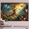 2D Magical Enchanted Forest with Glowing Tree and Fireflies Backdrop