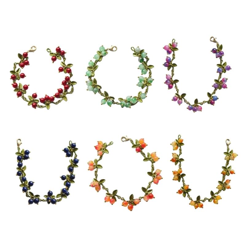 2026 NEW Sweet Colorful Beaded Plant Leaves Fruit Peach Cranberry Bracelet For Women Party Birthday Jewelry Gift