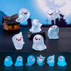 6Pcs Luminous Mini Resin Ghost Figurines Glowing Halloween Ornaments Small Ghost Micro Miniature Statue for