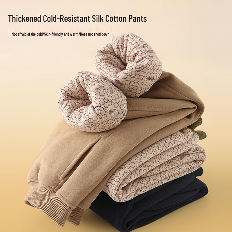 2024 Зимние утепленные хлопковые брюки на флисовой подкладке для мальчиков среднего и старшего возраста - Спортивный стиль