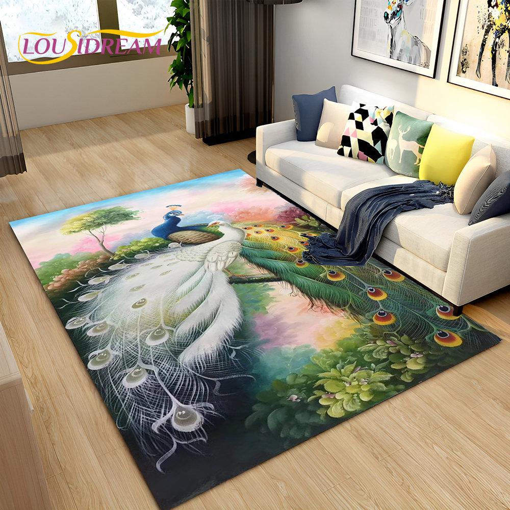 3D коврик с рисунком павлина, птицы, животного, ковер для гостиной, спальни, дивана, коврик для кухни, декор, детский нескользящий напольный коврик