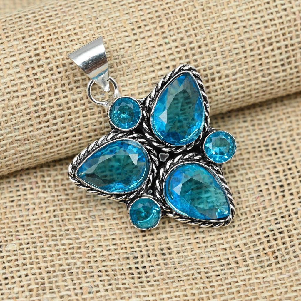 Синий топаз драгоценный камень стерлингового серебра 925 пробы великолепный дизайн кулон женские украшения
