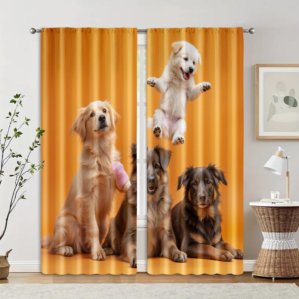 2 Pcs, Filtering Curtains (excluding Rods, Non-movable, Without Batteries) Cute Cartoon Dog for Use In Bedrooms and Living Rooms