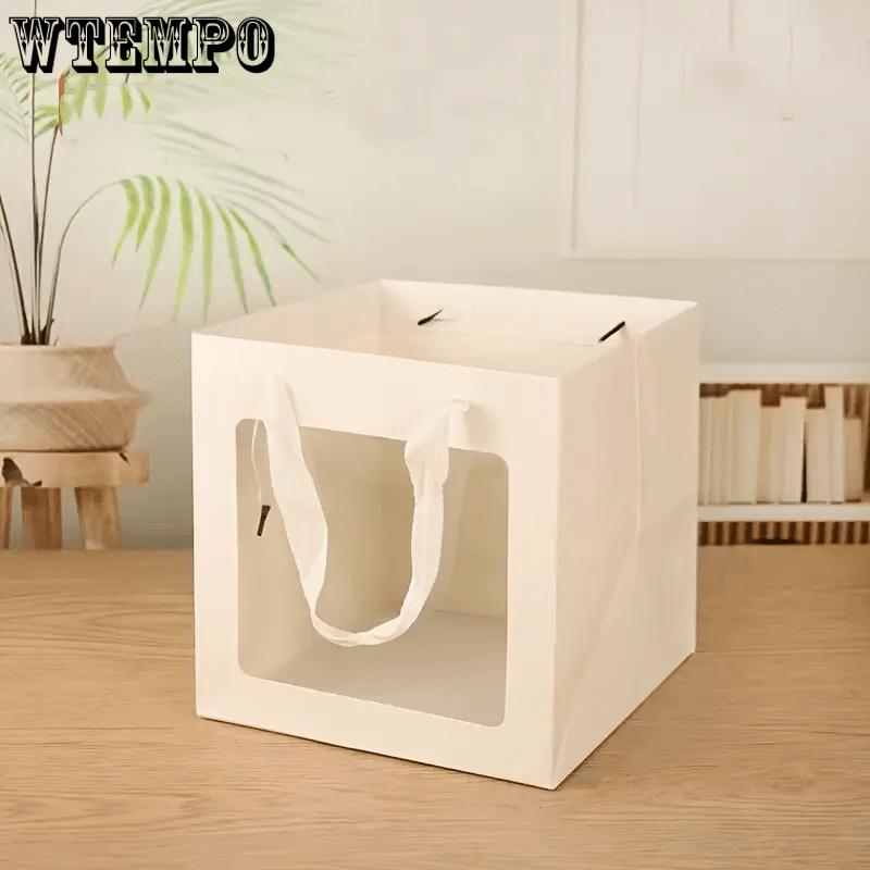 WTEMPO Square Clear Window Paper Bags with Handles Suitable for Flowers and Dolls Gifts Simple Elegant Shopping Bags Universal Packaging Bags