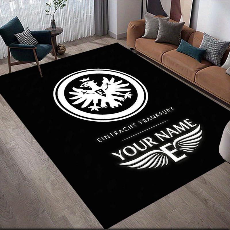 Custom Name,Eintracht Frankfurt Home Sofa Decoration for Living Room & Bedroom, Non‑Slip Play Flannel Floor Mat for Game Room
