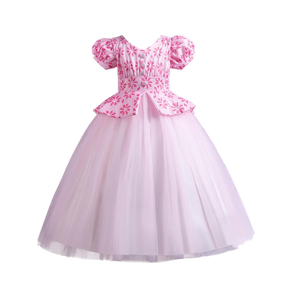 Children's Princess Dresses Thousand Birdie Patchwork Mesh Puffy Long Bubble Sleeve Girls' Stage Performance Dresses Girl's Favourite Dress