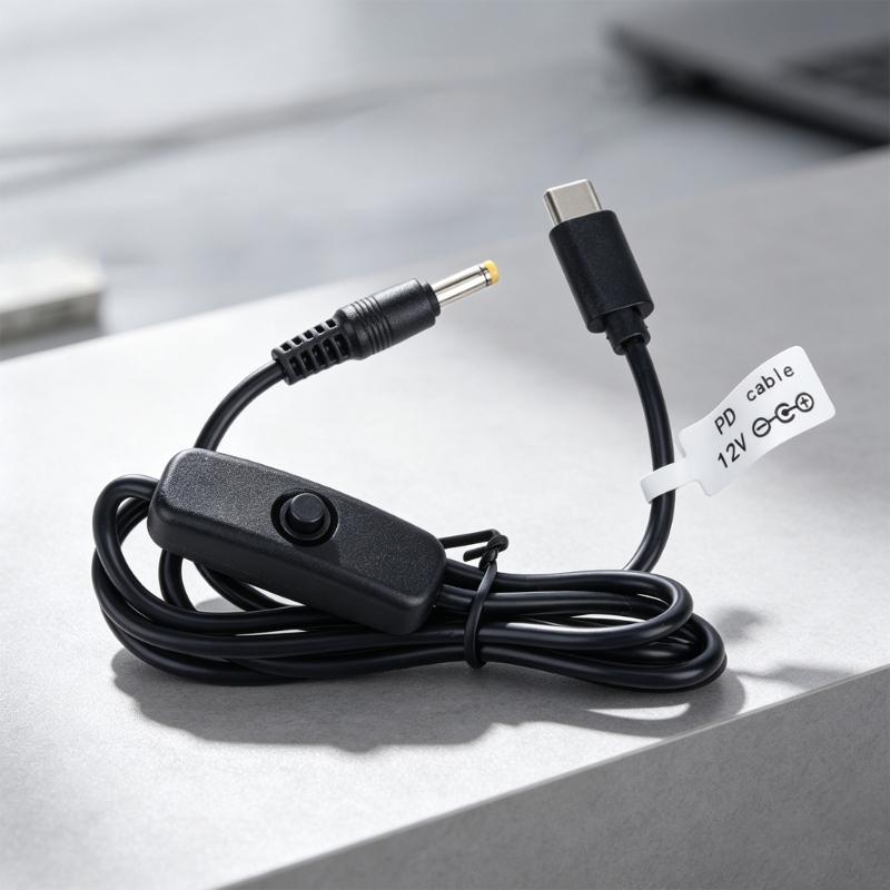 Кабель USB C к 12 В для использования с Power Delivery, Управление Вкл/Выкл, Круглый наконечник 4,0x1,7 мм с положительным центром, Шнур 1 м, Черный, для стационарных устройств