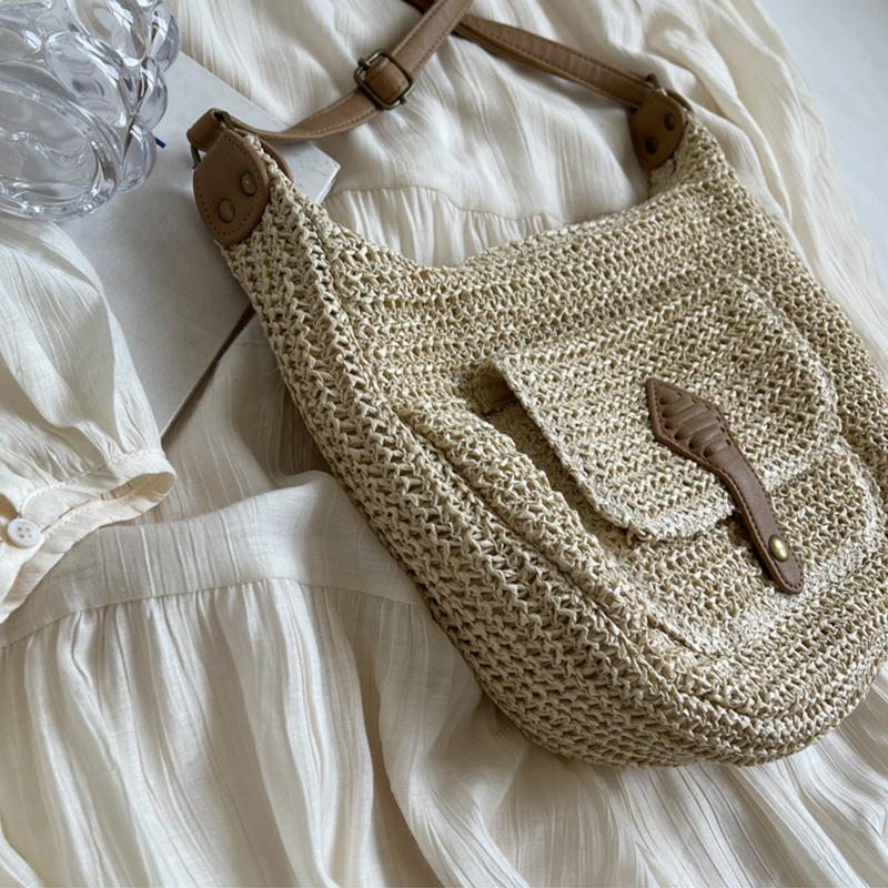 Yogodlns Fashion Summer Straw Crossbody Bag Women Beach Holiday Shopping Woven Shoulder Handbag Messenger Purses Bags