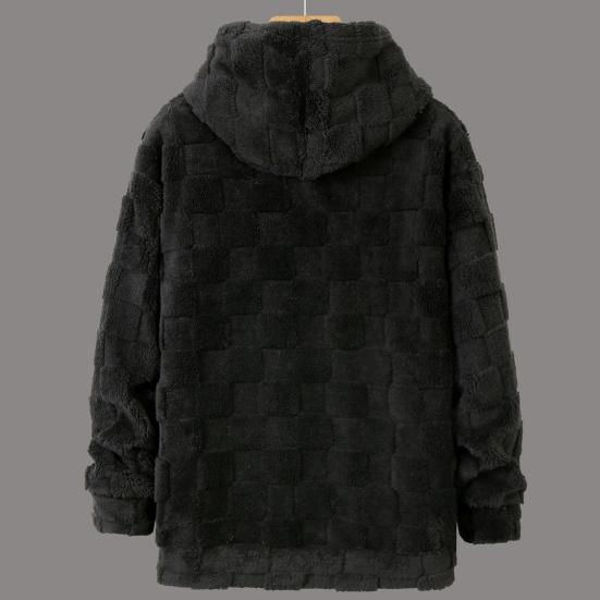 Осень Зима Мужское Худи Однотонное Клетчатое Свободное Повседневное С Капюшоном Толстовка Дышащая Плотная Теплая Плюшевая С Длинными Рукавами Пуловер Топ