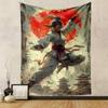 Karate Warrior with Rising Sun Backdrop Patterned tapestry home decor, suitable for bedroom and living room, gift