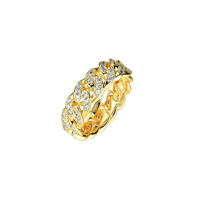 Cuban Link Iced Out Moissanite Ring Copper Hip Hop Jewelry For Men Women