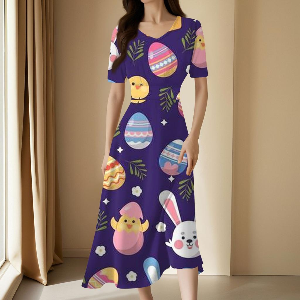 Женское повседневное модное длинное свободное платье с v-образным вырезом и коротким рукавом на талии