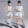 Девочки K-pop Серебристый укороченный топ Блестящие юбки для уличных танцев Детский набор одежды Hip Hop Jazz Детская уличная одежда Костюм для выступлений женской группы