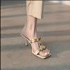В помещении на Word Open Toe Off White Rivet Slides Outside Shoes for Women Sandals Slippers Job with Free Shipping