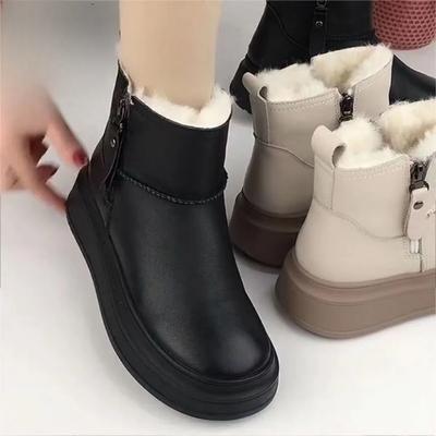 Зимние женские ботинки Plus Velvet Thicked PU Leather Bottom Boots Outdoor Coldresistant Cotton Shoes Non-Slip Women Boots