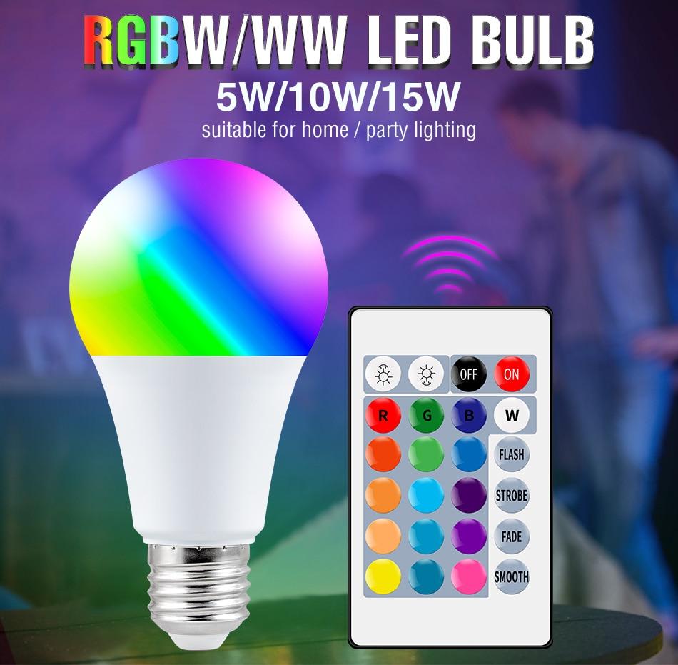 E27 Светодиодная RGB лампа-прожектор 220 В Bombillas LED 5 Вт 10 Вт 15 Вт ИК-пульт дистанционного управления Светодиодная лампа 2835 SMD Волшебная лампочка с регулируемой яркостью 110 В