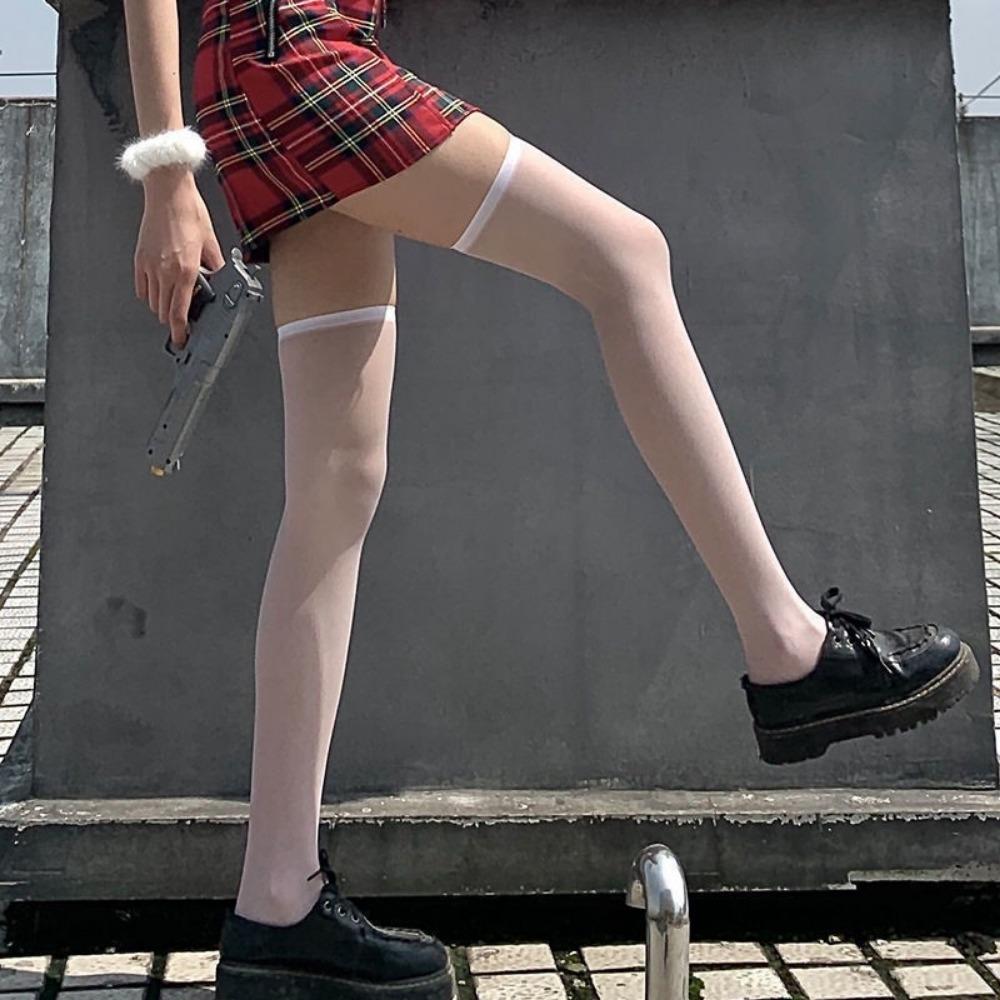 JK Velvet High-transparency Calf Socks, White Thin Long Tube, Spring and Summer Black Stockings, Women's and Knee Socks, Ultra-thin Ins Tide