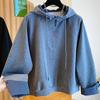 Женский свитшот Хлопковый Оверсайз Худи Флисовый Утепленный Свободный Наполовину на молнии Повседневный Пуловер С длинным рукавом Зимний свитшот Топ