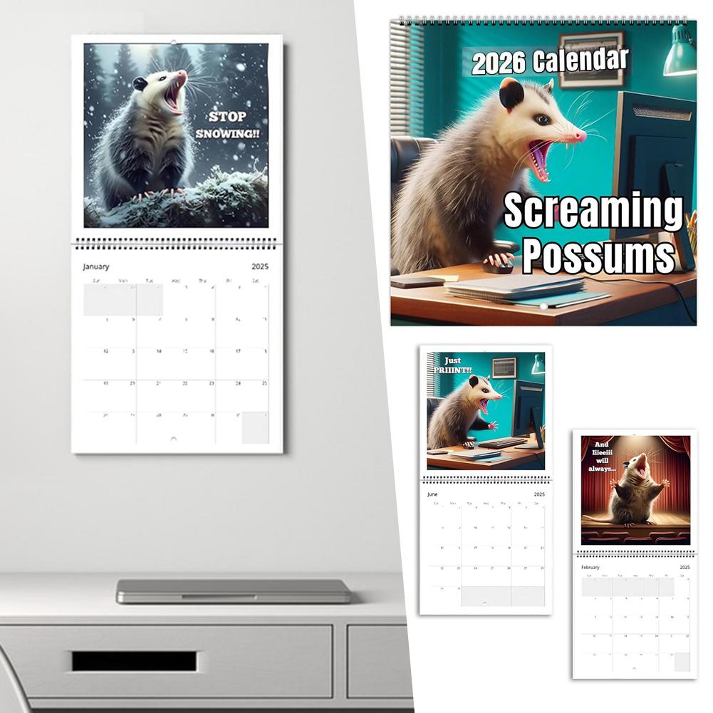 2026 Screaming Opossum Calendar New Monthly Planner Funny Opossum Picture Home Ornaments Novelty Year 12 Month Schedule