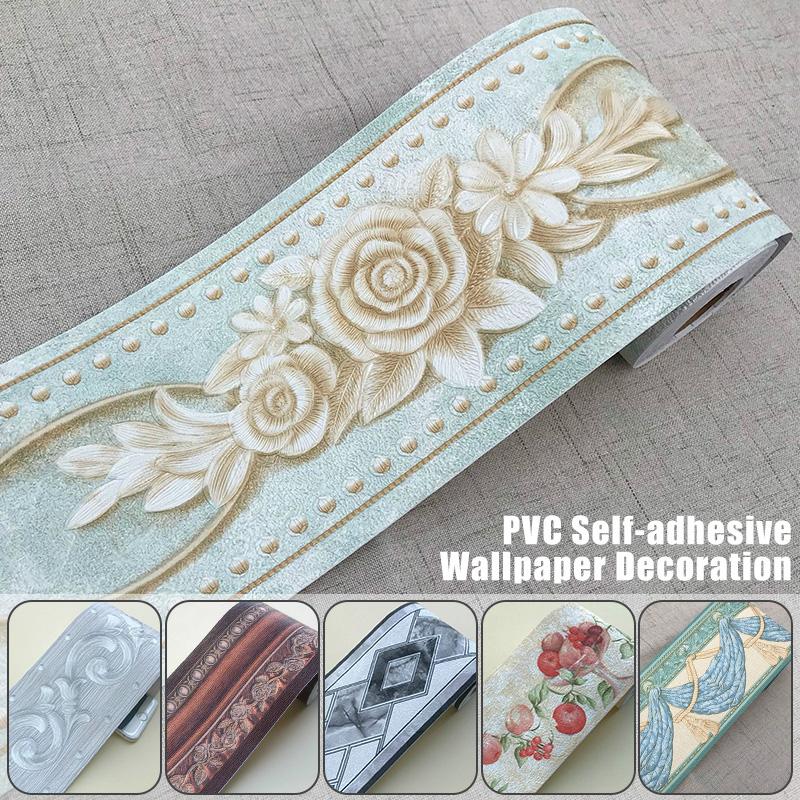 5M ПВХ самоклеящиеся наклейки на плинтус, цветочные наклейки на талию, водонепроницаемые 3D настенные бордюры для ванной комнаты, декор