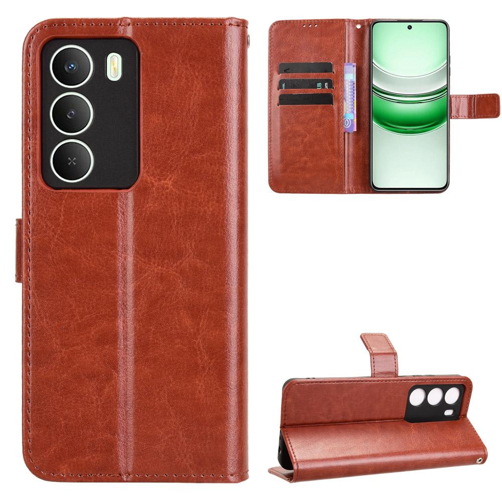 For Realme C73 5G/14x 5G/V70 5G/V70s 5G PU Leather Case with Strap Crazy Horse Texture Phone Wallet Cover
