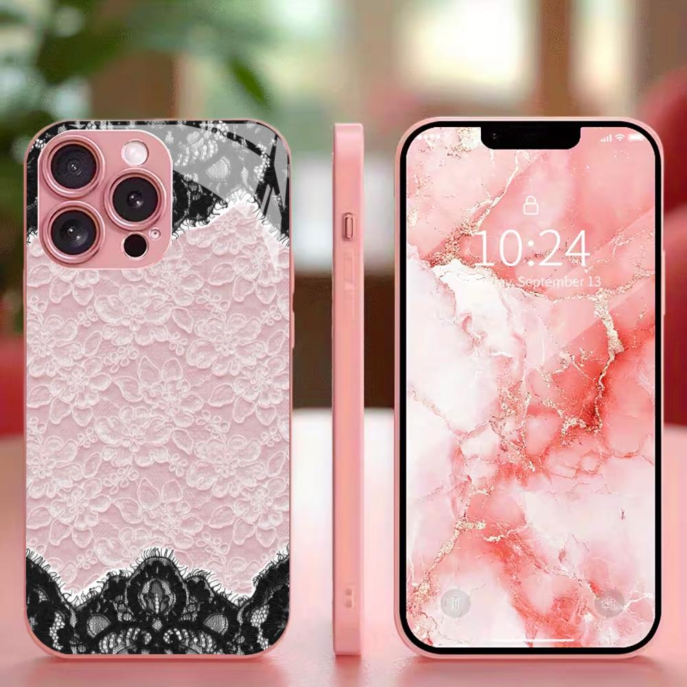 Классический розово-черный кружевной чехол для телефона для iphone 17 чехол для iphone 17 pro max чехол Стекло для iPhone 17 16 15 14 13 12pm Pro P