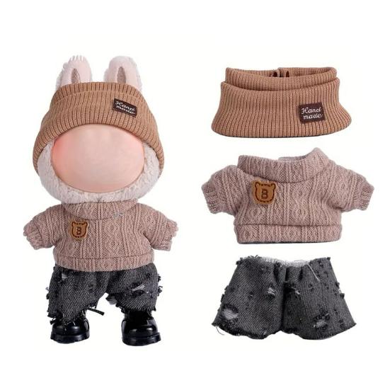 17cm Doll Clothes 3-Piece Hat Sweater Pants Sets Handmade Baby Doll