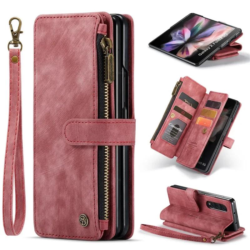 Деловой кожаный чехол-книжка для телефона Samsung Galaxy Z Fold 7 6 5 4 S25Ultra S24 FE S23 S22 S21 S20 Plus с молнией, кошельком и держателем для карт