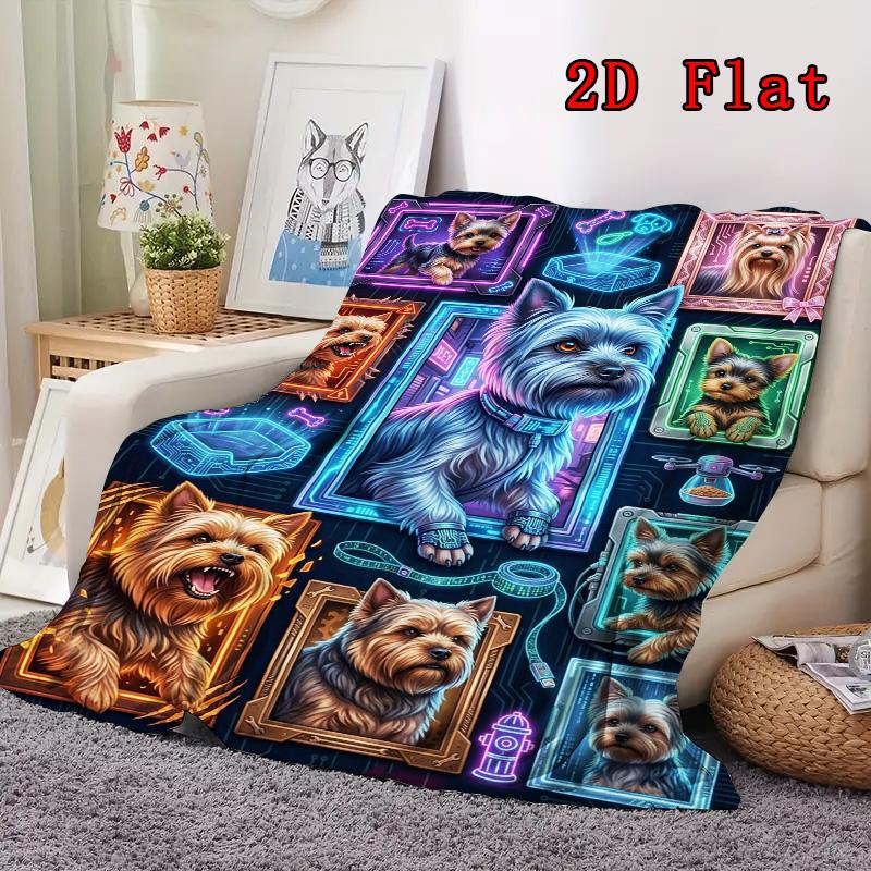 Cybernetic Canine Collage 2D Flat Pattern Flannel Blanket, High quality All Seasons, Home Decor, Warmth and Comfort, Perfect for Christmas Gifts.