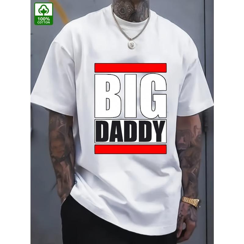 Европейские размеры Мужская ПЛЮСОВЫЙ BIG DADDY Футболка с принтом Большой размер Уличный стиль Свободный крой Мягкая дышащая рубашка Машинная стирка