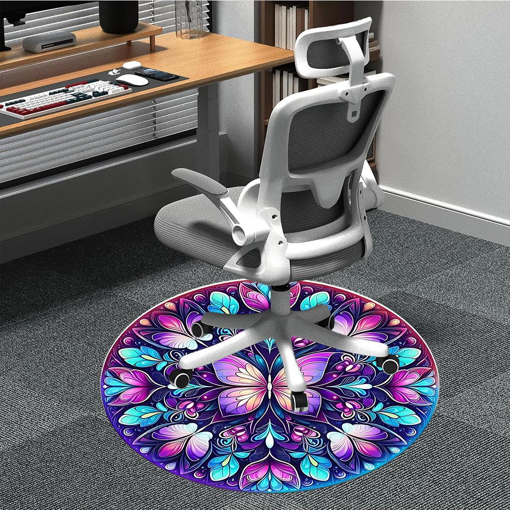 1pc Butterfly Mandala Chair Carpet for Office Non-Slip, Machine Washable Rug for Office - Holiday DecorMachine Made yy251029098