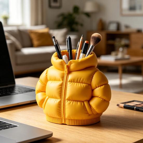 Кружка-подставка для ручек в форме пуховика, 3D-печатный настольный органайзер, креативный держатель для карандашей в виде пальто для кистей для макияжа, декор для домашнего офиса