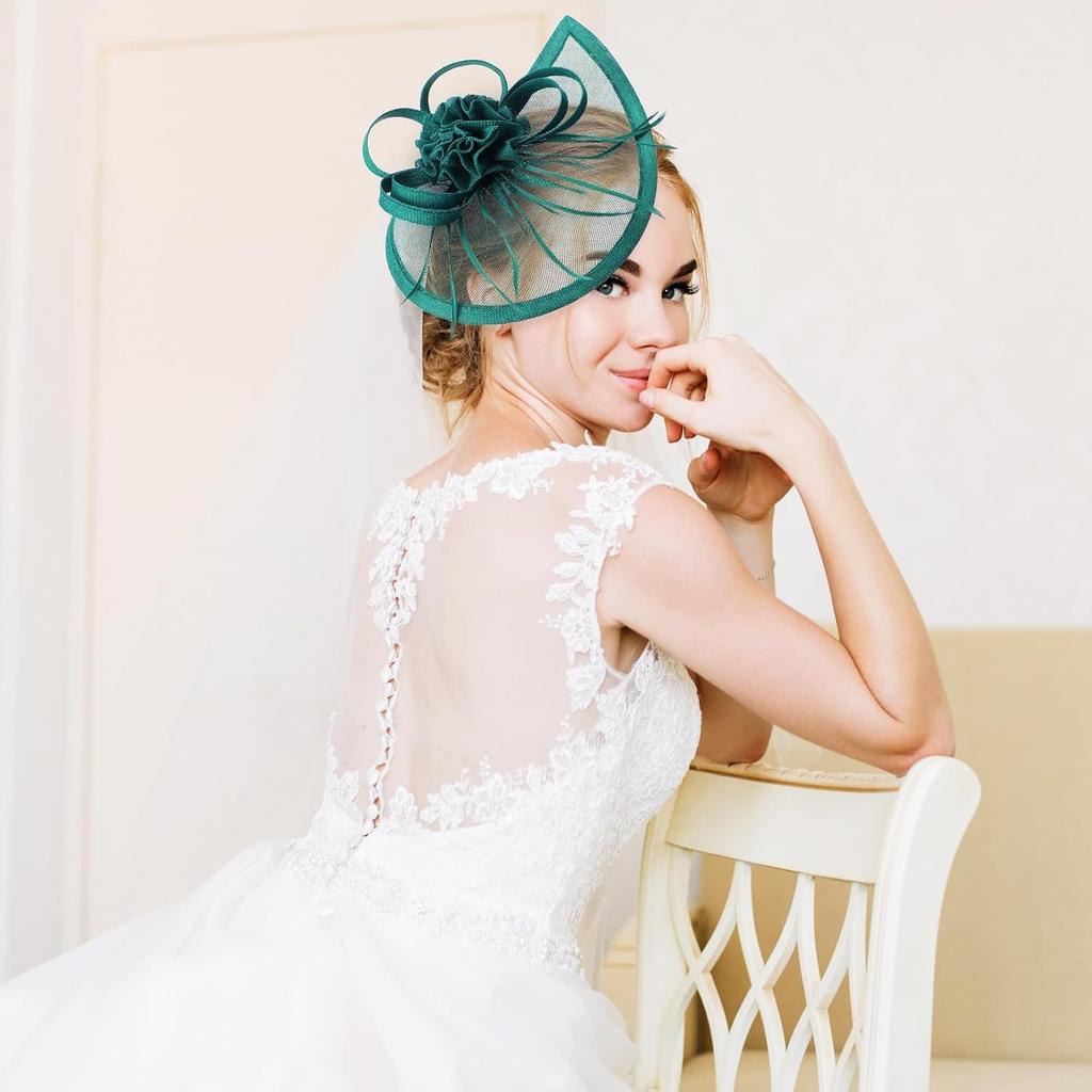VANZACK Bridal Veil Tops Hat Blue Mesh Fascinator Wedding Tea Party Headpiece for Women Special Occasion Accessory