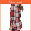 Women Vintage V-neck Loose Tops Long Sleeve Stylish T-shirt With Plaid Casual Design